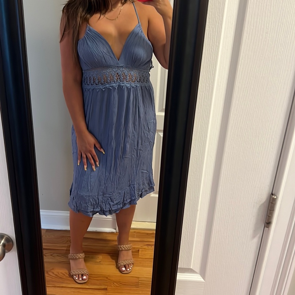 Boho blue dress with lace detail